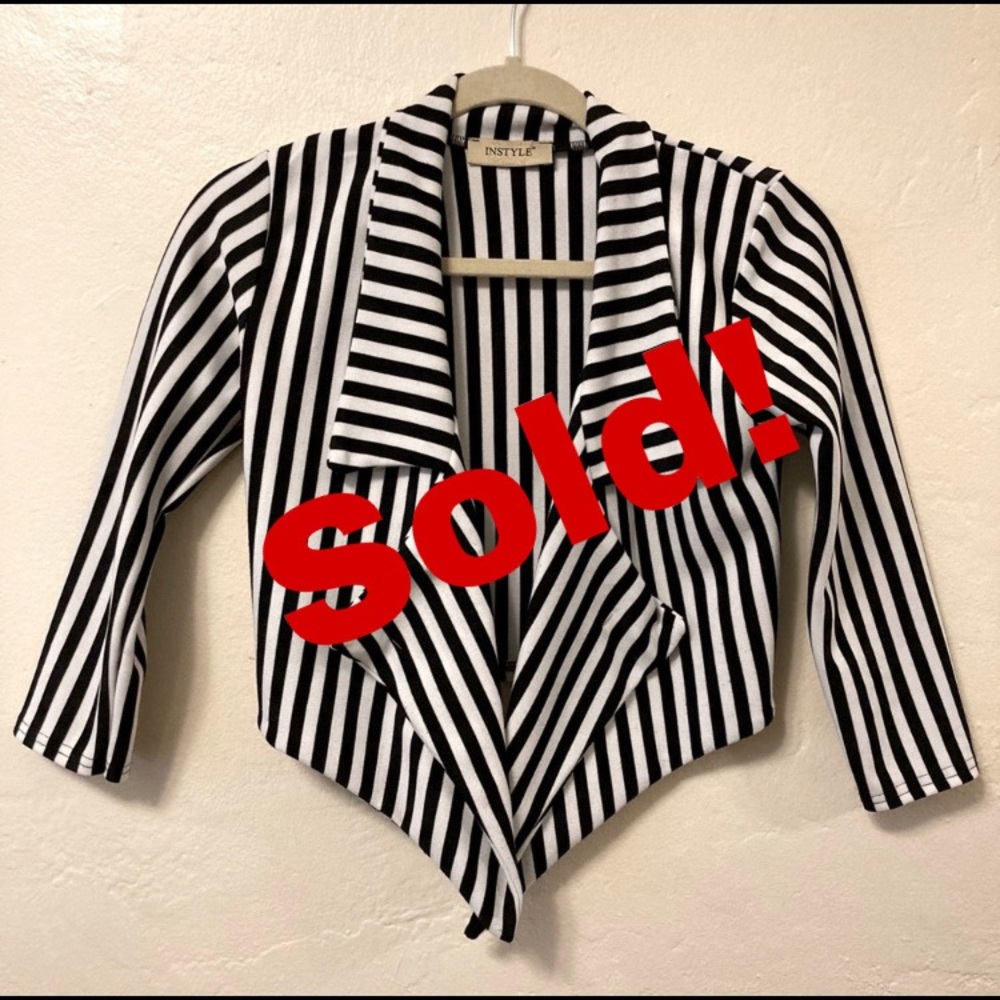 Black and White striped cropped blazer